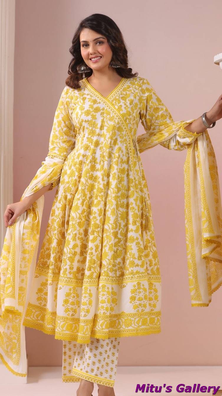 Anarkali with Fully Cotton and readymade 3 piece set